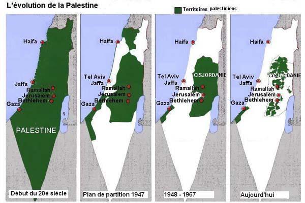 Evolution de la carte de la Palestine sur ce dernier siècle